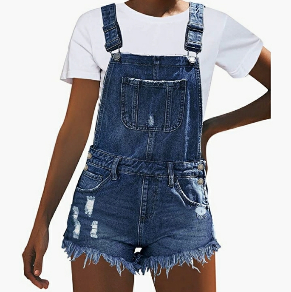 CP Jeans (Size M) Dark Wash Denim Distressed Overall Shorts (NEW-NWT)